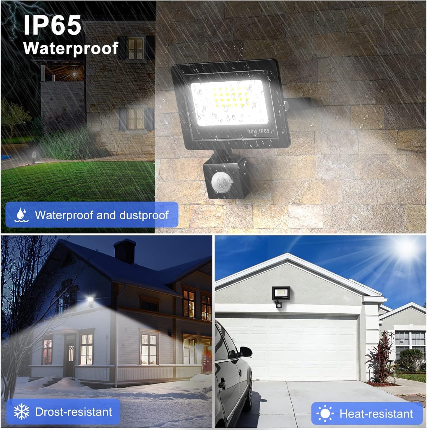 Realky 20W LED Flutlicht mit Bewegungsmelder, 24 LED Flutlicht, IP65, wasserdicht, für den Außenbereich, 6500K, 220V, Flutlicht für Garten, Terrasse, Garage, Outdoor (2 Stück) [Energieklasse F]