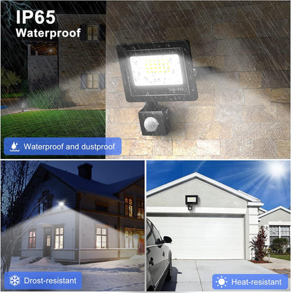 Realky 20W LED Flutlicht mit Bewegungsmelder, 24 LED Flutlicht, IP65, wasserdicht, für den Außenbereich, 6500K, 220V, Flutlicht für Garten, Terrasse, Garage, Outdoor (2 Stück) [Energieklasse F]