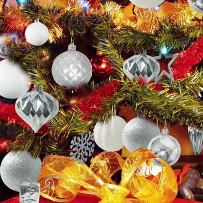 Amidian Weihnachtsschmuck, 100-teiliges Weihnachtskugel-Ornament-Set für Festivals, Partys, Aktivitäten im Innen- und Außenbereich (Silber + Weiß, 100)
