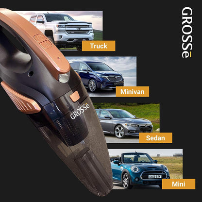 GROSSē 12 V DC Hand-Auto-Staubsauger für trockenes, nasses Auto, 150 W, 6000 PA, leistungsstark, tragbar, Schwarz, Weiß