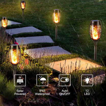 LQWELL Solarleuchten, Solar-Fackelleuchten für den Garten im Freien, 8er-Pack, 12 LED-Solarleuchte mit realistischem Flammeneffekt, IP65 wasserdichte Gartenfackeln, Solarleuchten für Weg, Hinterhof und Rasen (8er-Pack)