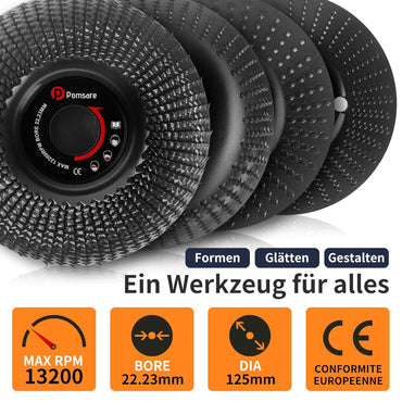 Pomsare Holz Schleifscheiben 125mm für Winkelschleifer - Raspelscheibe, Holzschnitzscheibe Frässcheibe, Flexscheibe, Baumstumpffräse, Wurzelfräse, Lackfräse - 4 Stück Winkelschleifer Zubehör