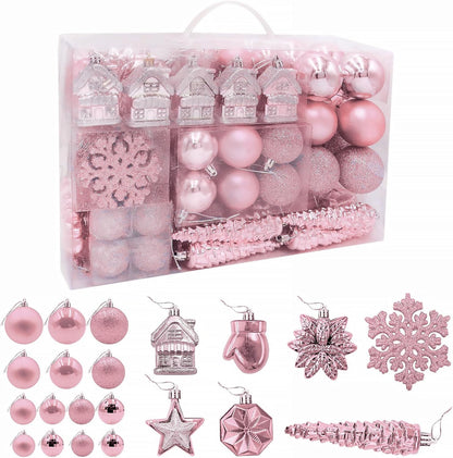 113 Weihnachtskugeln Christbaumschmuck Aufhänger Christbaumkugeln für den Weihnachtsbaum Weihnachtsbaumschmuck Weihnachtsbaumkugeln, Kunststoff, (Pink)