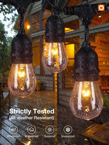 addlon Lichterkette für den Außenbereich, 12,4 m, wetterfest, 18 Edison-Vintage-Glühbirnen, 15 hängende Fassungen (3 Ersatzlampen), ETL-gelistet, robuste dekorative Weihnachtsbeleuchtung für Terrasse, Garten