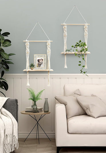 Afuly Makramee-Wandregal, handgefertigt, Wandregal, 1 Etage, niedliches Boho-Dekor für Badezimmer und Schlafzimmer