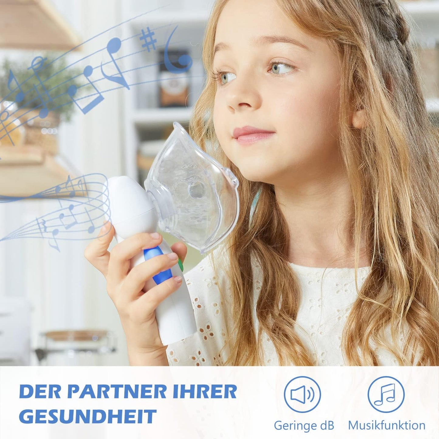 FEELLIFE Inhalationsgerät für Kinder Leiser mesh  Inhalator für Babys Musikfunktion Tragbarer, Leicht & effektiv bei Atemwegserkrankungen 2 Medizinbecher inklusive (Blau)