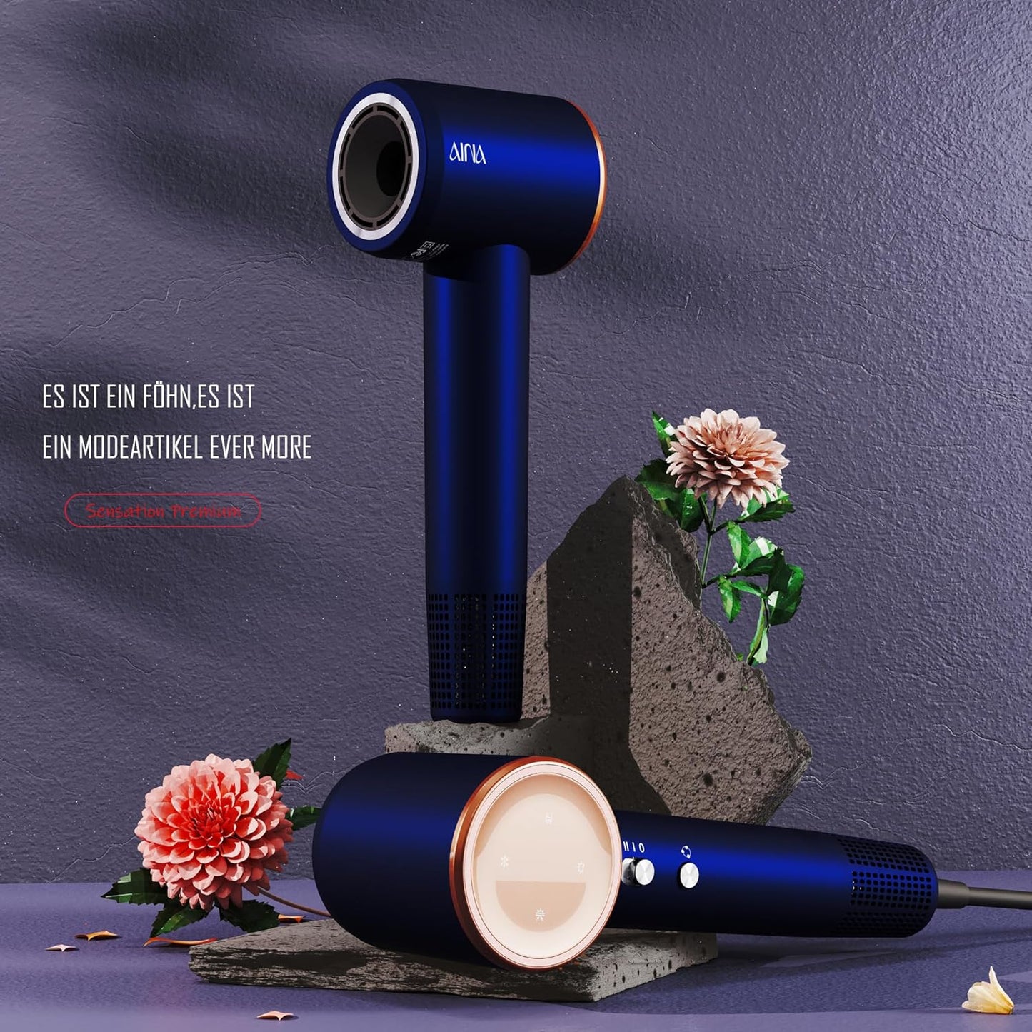 AINA Haartrockner mit Diffusor, Föhn für Frauen Blau