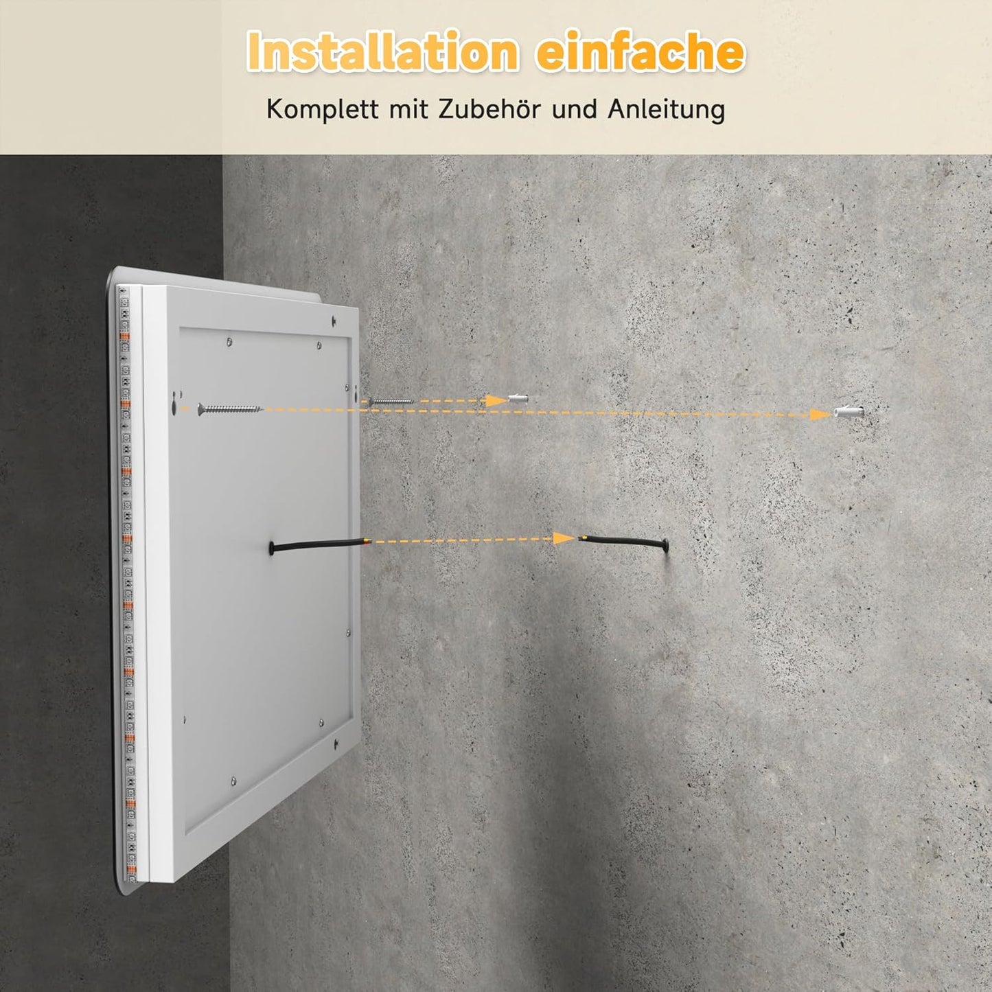 Miroir de salle de bain LED SONNI avec interrupteur tactile 80x50cm Blanc chaud IP44 Économie d'énergie
