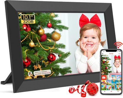 WONNIE Frameo WLAN Digitaler Bilderrahmen 10,1 Zoll, HD 1280 * 800 IPS Touchscreen Elektronischer FotoRahmen mit 32GB Speicher, Auto Drehung, Einfache Weitergabe von Fotos Videos über Frameo App