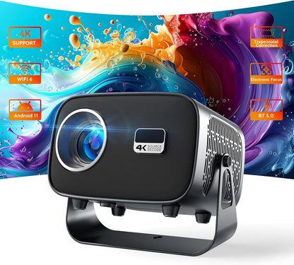 Mini-Projektor 4K, tragbarer Smart-Projektor mit 5G-WLAN und Bluetooth, TV-Projektor für Schlafzimmer, Heimkino, Video-Filmprojektor für Android-Telefone im Freien, 1080P, 15000LM