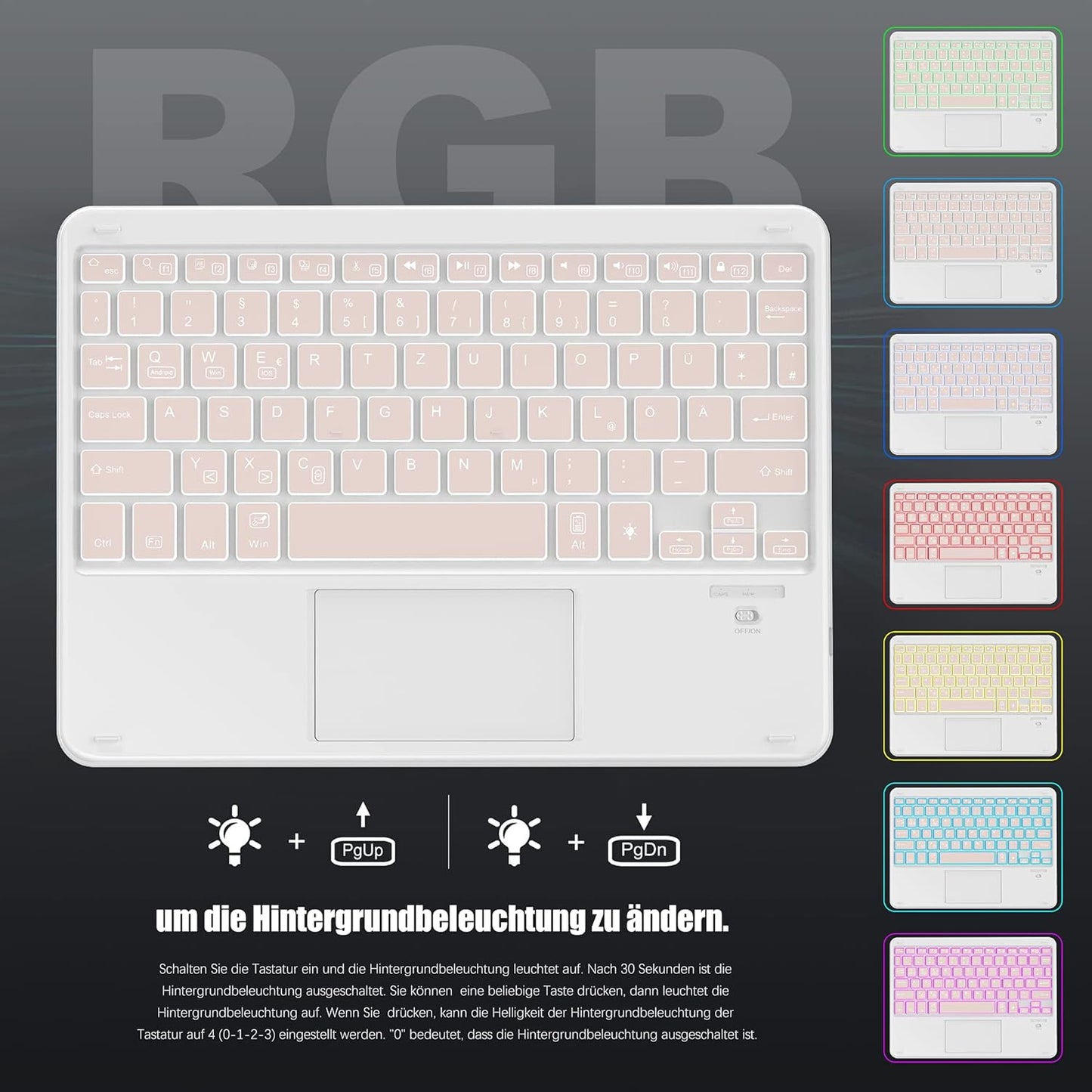Clavier Bluetooth IVSOTEC avec pavé tactile, 7 options, sans fil pour iPad, tablette Android, Microsoft Surface, smartphone, or rose