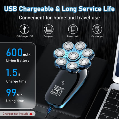 Head Shavers for Men, Upgrade 8D Rotating Electric Shavers for Bald Men Cordless Waterproof Wet & Dry USB Rechageable 99min Use Time LED Display Razor Bart for Home, Office, Travel Black