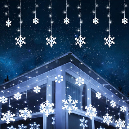 Weihnachts-Schneeflocken-Lichter, 10,66 Fuß, 168 LED-Eiszapfen-Lichter für den Außenbereich mit 14 Tropfen, 8 Modi, wasserdicht, anschließbar, Weihnachtslicht für Dachvorsprünge, Hochzeit, Garten, Hof, Innen- und Außenbereich (weiß)