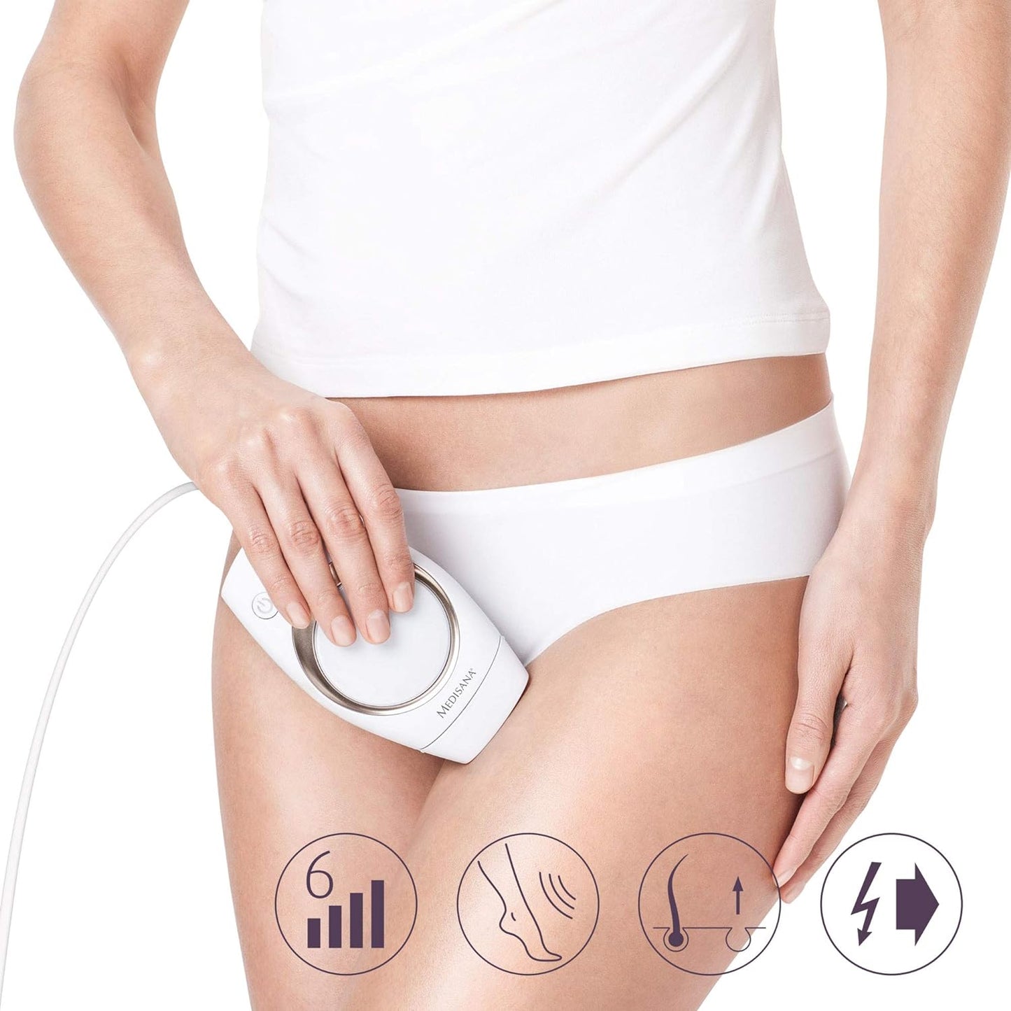 Traitement d'épilation Medisana IPL 840, traitement d'épilation avec une surface lisse et haute, réduction des poils avec 100 000 impulsions lumineuses, traitement d'épilation avec capteur élevé et 6 intensités
