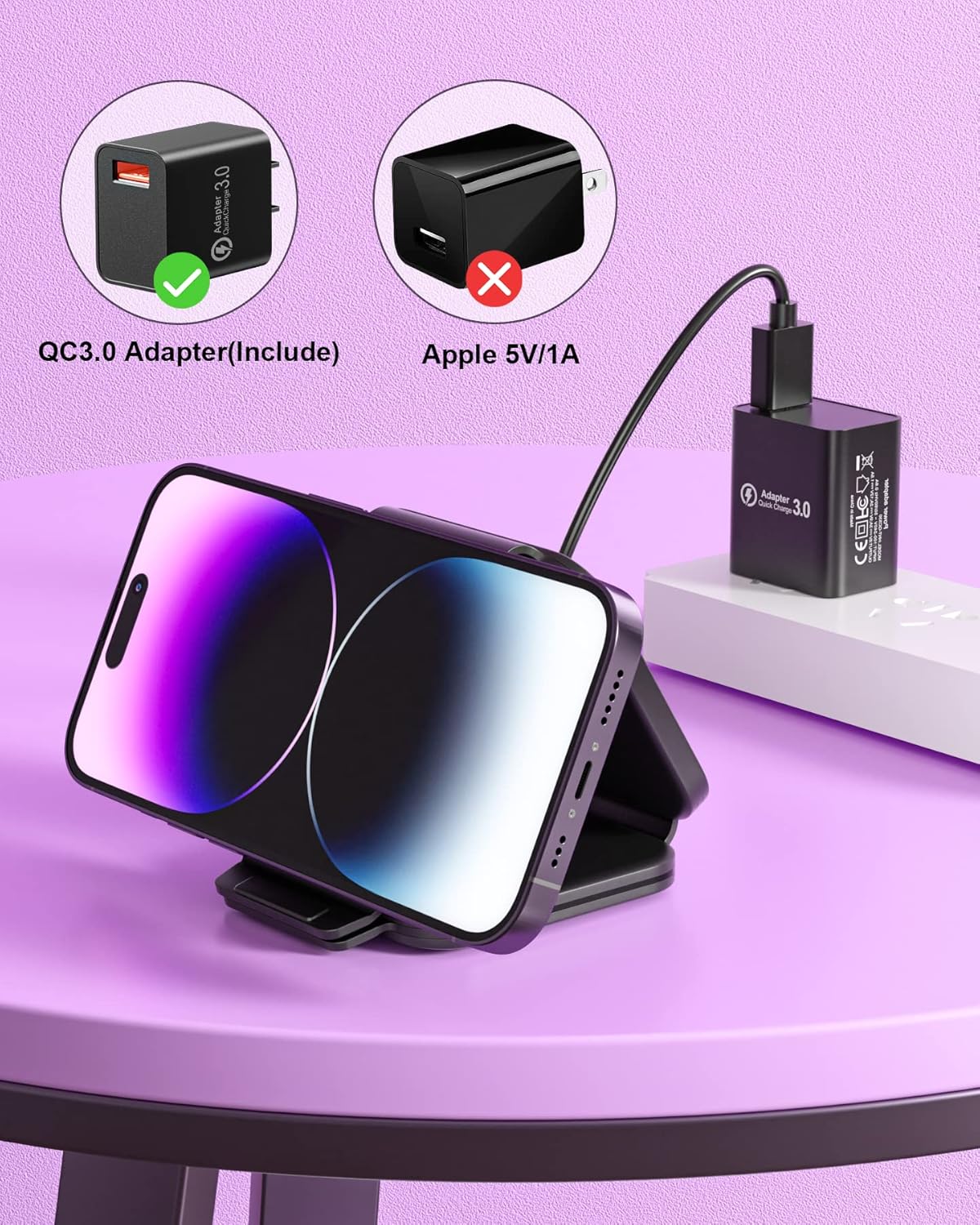 3 in 1 Magnetische Kabellose Ladestation, Mag-Safe ladegerät [Faltbar & Tragbar & Buntes Licht] Wireless Charging Ladepad für iPhone 14/13/12/11/XR/8 Serie,Samsung S22/21/20, iWatch, AirPods