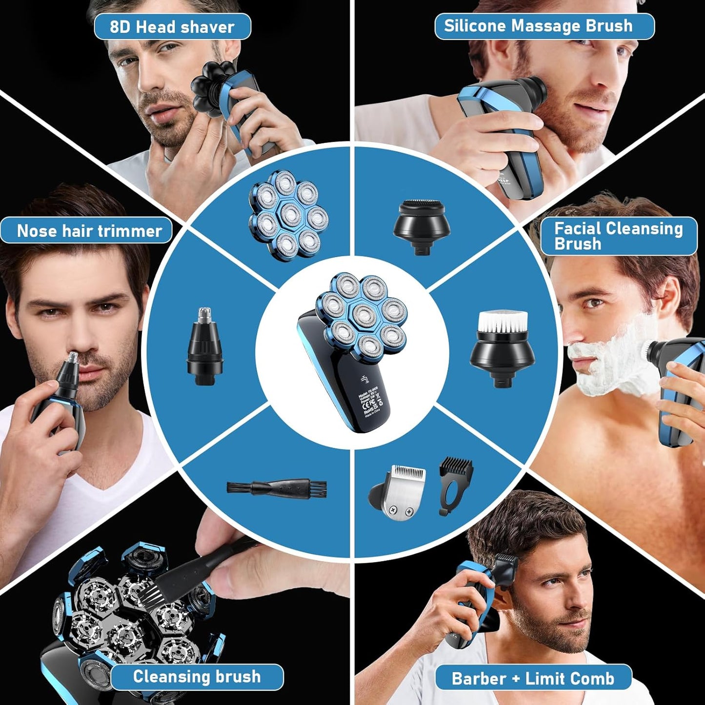 Head Shavers for Men, Upgrade 8D Rotating Electric Shavers for Bald Men Cordless Waterproof Wet & Dry USB Rechageable 99min Use Time LED Display Razor Bart for Home, Office, Travel Black
