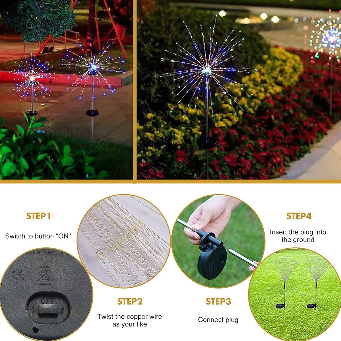 ZLDM 2 Stück Solar-Feuerwerkslicht, Solarleuchten für den Außenbereich, Garten, 2 Blinkmodi, 120 LEDs, IP65 wasserdicht, Gartenleuchten, Solarleuchten für Garten, Terrasse, Rasen, Weihnachtsdekoration (mehr)