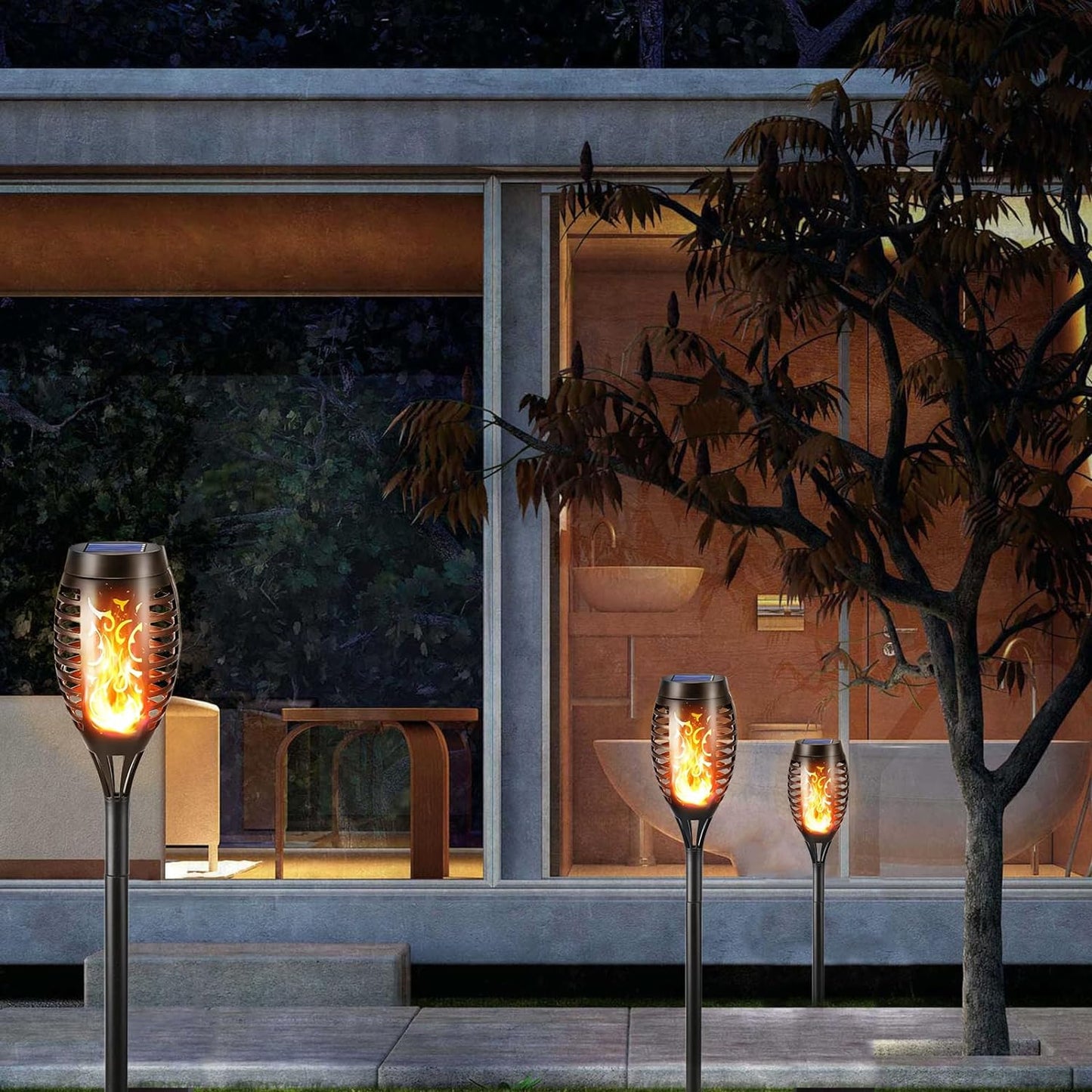 LQWELL Solarleuchten, Solar-Fackelleuchten für den Garten im Freien, 8er-Pack, 12 LED-Solarleuchte mit realistischem Flammeneffekt, IP65 wasserdichte Gartenfackeln, Solarleuchten für Weg, Hinterhof und Rasen (8er-Pack)