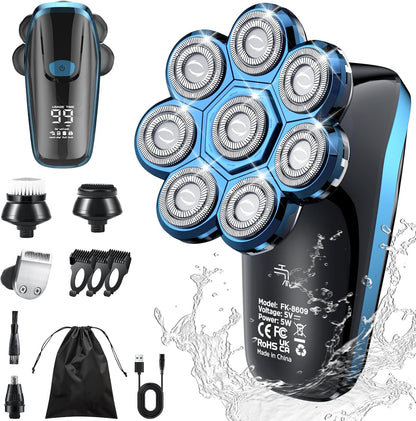 Head Shavers for Men, Upgrade 8D Rotating Electric Shavers for Bald Men Cordless Waterproof Wet & Dry USB Rechageable 99min Use Time LED Display Razor Bart for Home, Office, Travel Black