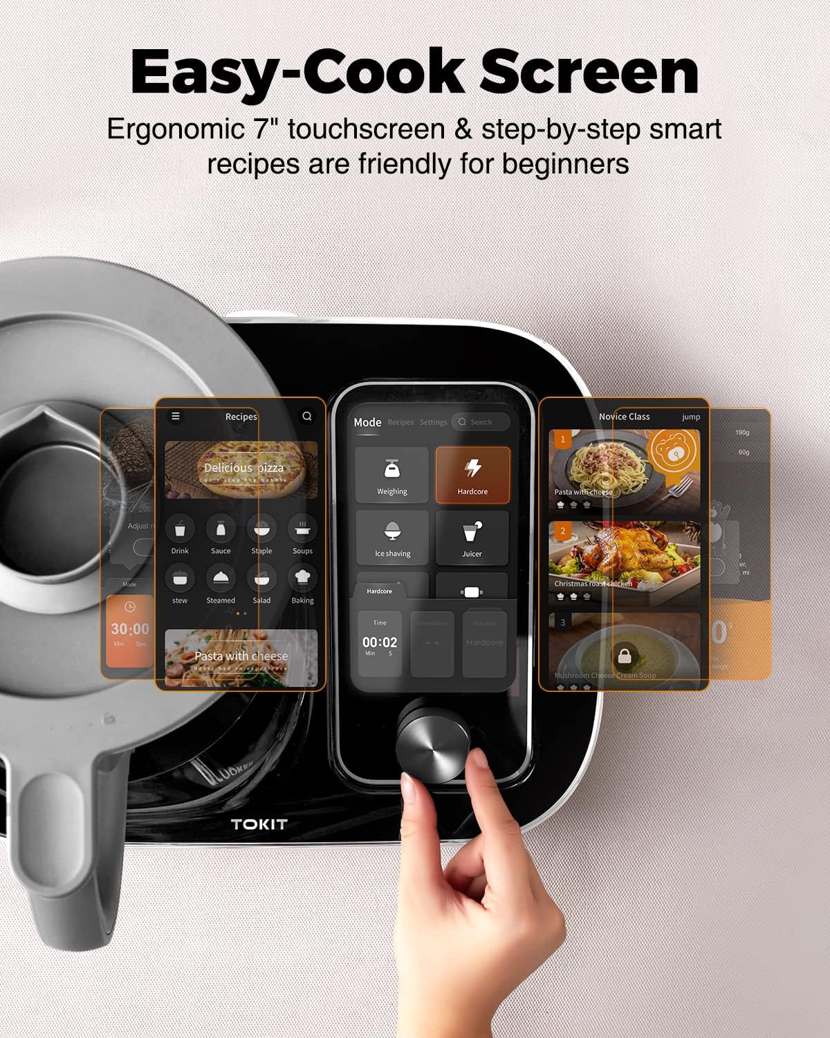 TOKIT Omni Cook Robot Robot de cuisine tout-en-1 avec 21 fonctions de cuisson, écran tactile intégré de 18 cm, Rezepten fonctionnel, Vorreinigung, Mahlen, Entsaften, Mixen, Wiegen, Sous Vide, Eiscrushen et plus encore