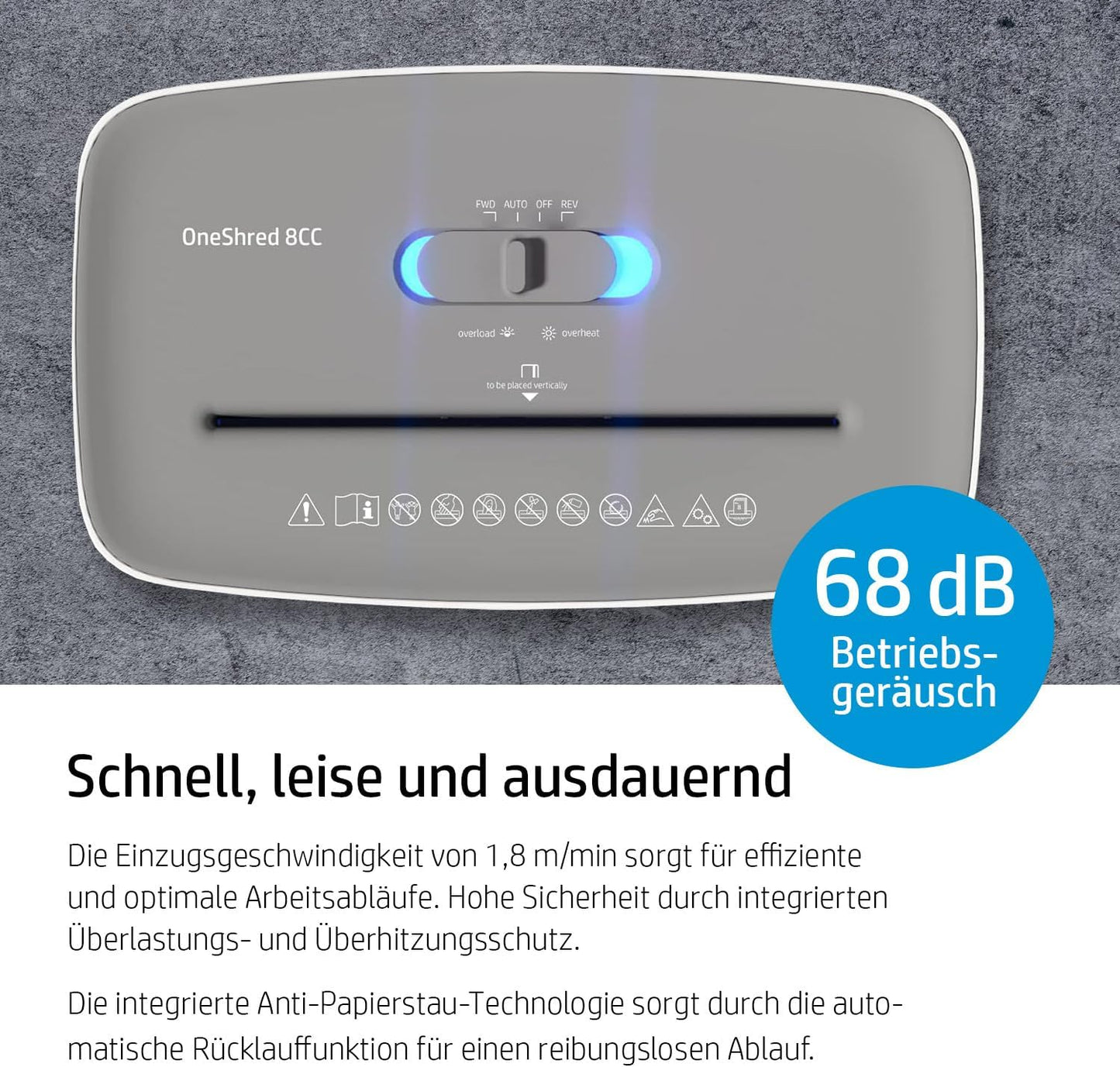 HP OneShred 8CC Aktenvernichter P-4 Security Kreuzschnitt 8 Blatt 2801 Partikelenschnitt