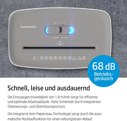 HP OneShred 8CC Aktenvernichter P-4 Security Kreuzschnitt 8 Blatt 2801 Partikelenschnitt