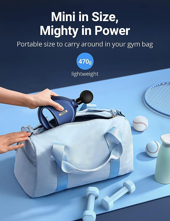 Massagepistole Massagegerät Bitfinic Mini Massage Gun 0,47kg Leicht Tragbar mit 4 Geschwindigkeiten 4 Massageköpfe, Massage Pistole für Nacken Schulte