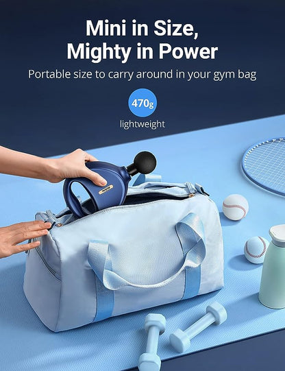 Massagepistole Massagegerät Bitfinic Mini Massage Gun 0,47kg Leicht Tragbar mit 4 Geschwindigkeiten 4 Massageköpfe, Massage Pistole für Nacken Schulte