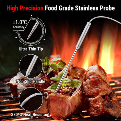 ThermoPro TP17H Digitales Grillthermometer Bratenthermometer Fleischthermometer Ofenthermometer mit 4 Edelstahlsonden, Blaue Hintergrundbeleuchtung, Temperaturbereich bis 300°C