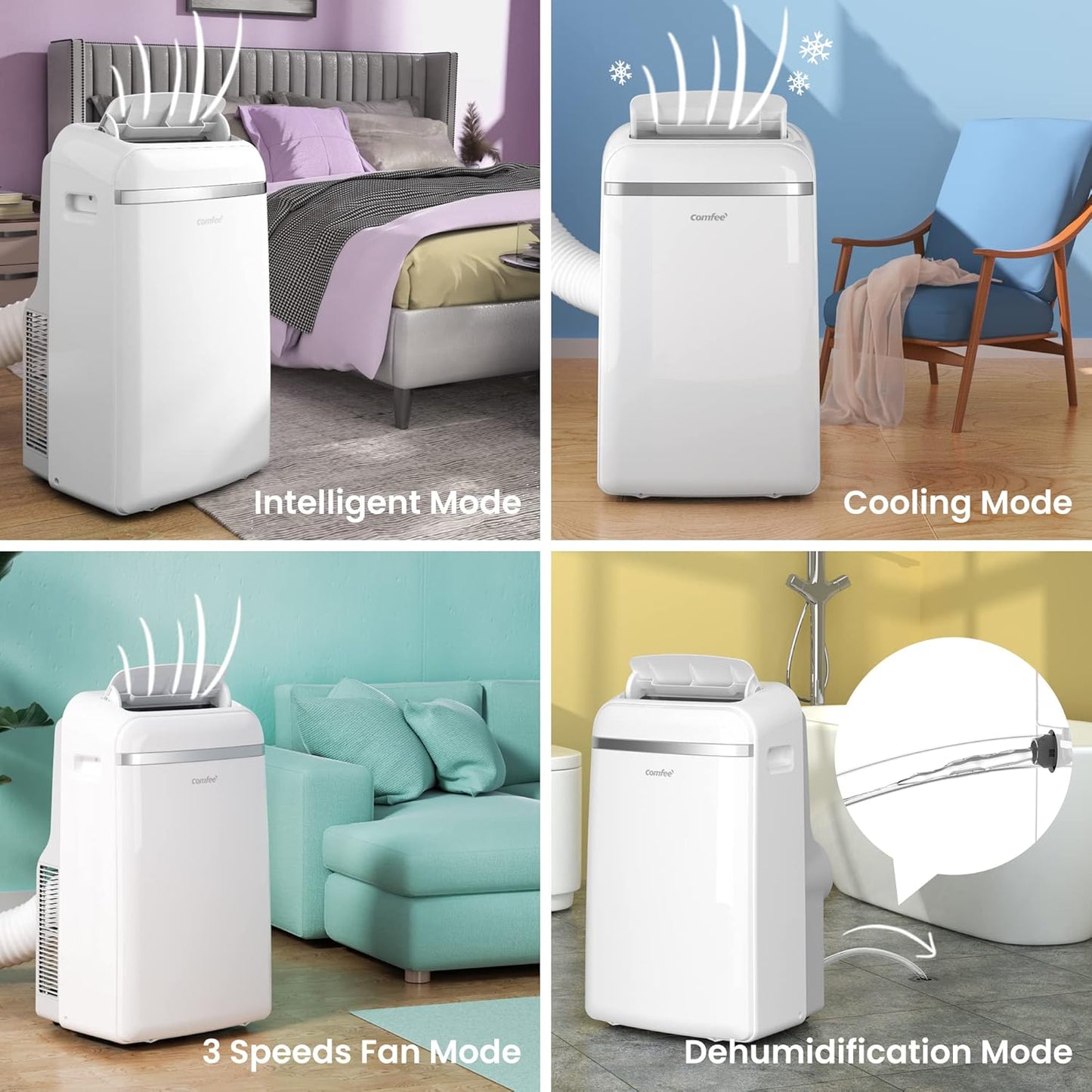 Comfee Mobiles Klimagerät PAC 12000, 12000 BTU 3,5kW, Kühlen&Ventilieren&Entfeuchten, Raumgröße bis 117m³(43㎡), Mobile Klimaanlage mit Abluftschlauch