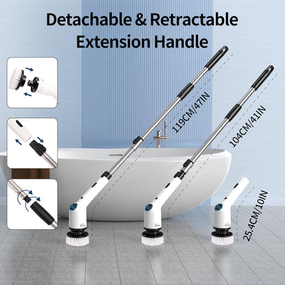 Elektrischer Spin Scrubber, 9-in-1-Akku-Reinigungsbürste mit USB-Anschluss Typ C, Ladegerät, 3 einstellbaren Geschwindigkeiten, LED-Anzeige, elektrischer Schrubber zum Reinigen von Badezimmer-, Badewannen- und Fliesenböden