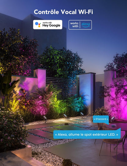 Projecteurs extérieurs LED Govee, décoration de Noël, étanche IP65, éclairage paysager pour l'extérieur, éclairages intelligents Wi-Fi, fonctionne avec Alexa, couleur RGBIC pour jardin, cour, lot de 2 [Classe énergétique G]
