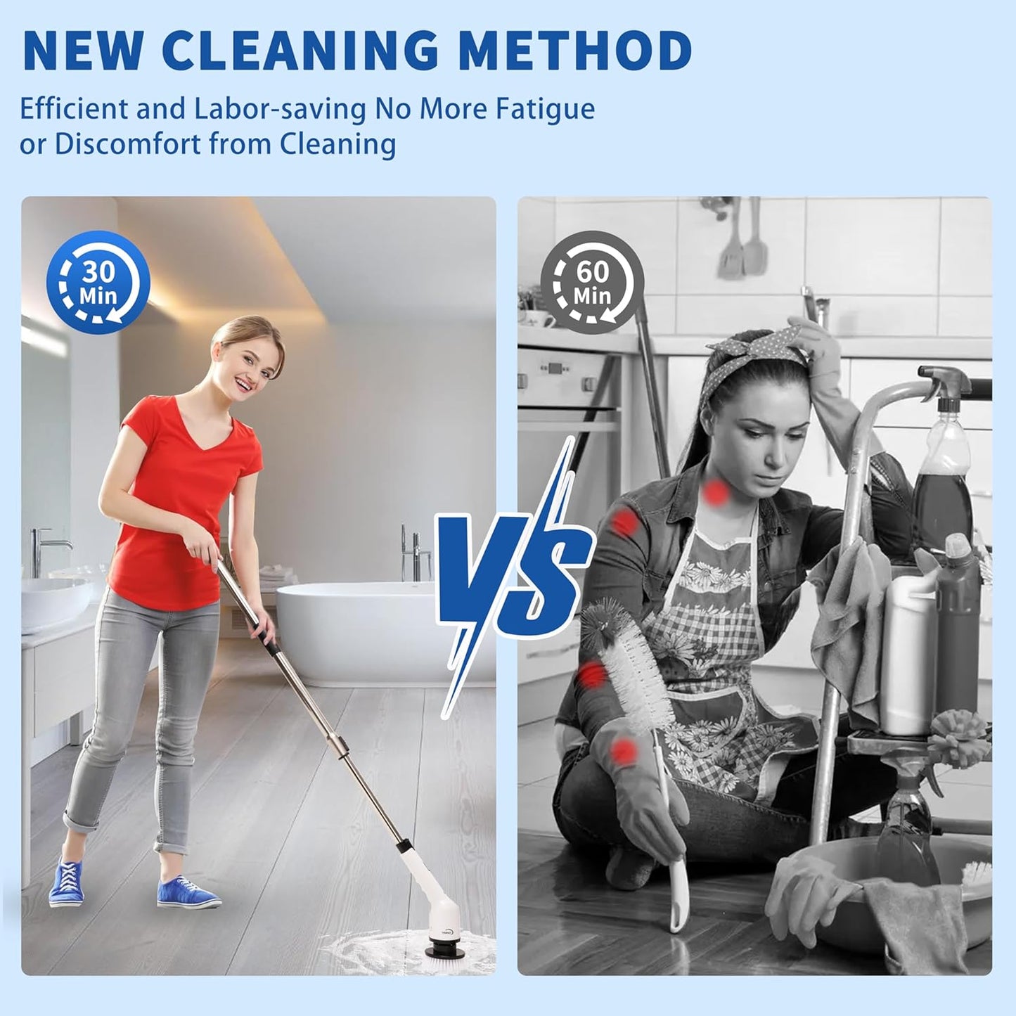 Elektrischer Spin Scrubber, 9-in-1-Akku-Reinigungsbürste mit USB-Anschluss Typ C, Ladegerät, 3 einstellbaren Geschwindigkeiten, LED-Anzeige, elektrischer Schrubber zum Reinigen von Badezimmer-, Badewannen- und Fliesenböden