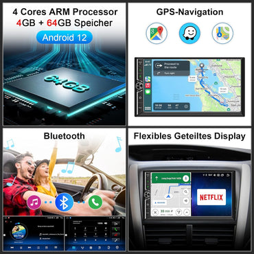 Android Doppel Din Radio mit Wireless Carplay Wireless Android Auto Autoradio mit Bildschirm, 4G+64G 7 Zoll Car Play Auto Radio 2din Touch Display mit Navi, Bluetooth, GPS, WiFi, AM/FM/RDS, AUX/SWC