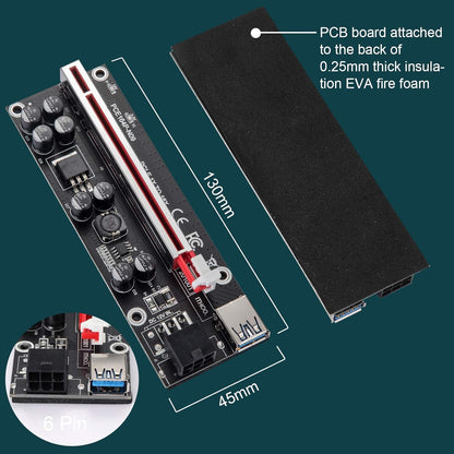 BEYIMEI PCI-E 1 x auf 16 x Riser-Karte, mit 60 cm langem USB-3.0-Verlängerungskabel und 6-poligem SATA-Stromkabel – GPU-Extender-Riser-Karte – für Bitcoin Ethereum Mining ETH (VER009S, 6 Stück)