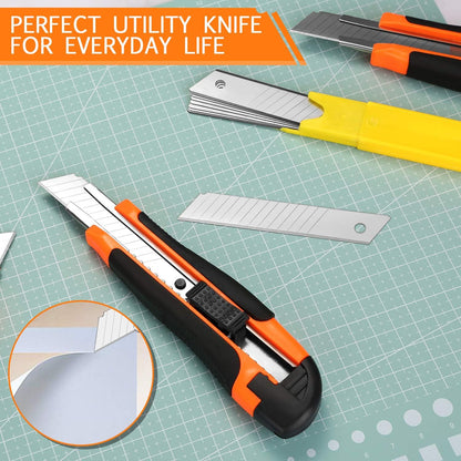 AGPtek 12 Teppichklingen Kartonschneider Cuttermesser mit 12 zusätzlichen Ersatzklingen, 18 mm ausziehbare Kartonklinge, perfekt zum Schneiden auf Papier, Klebeband, Pappe, Coupons und Stoffen