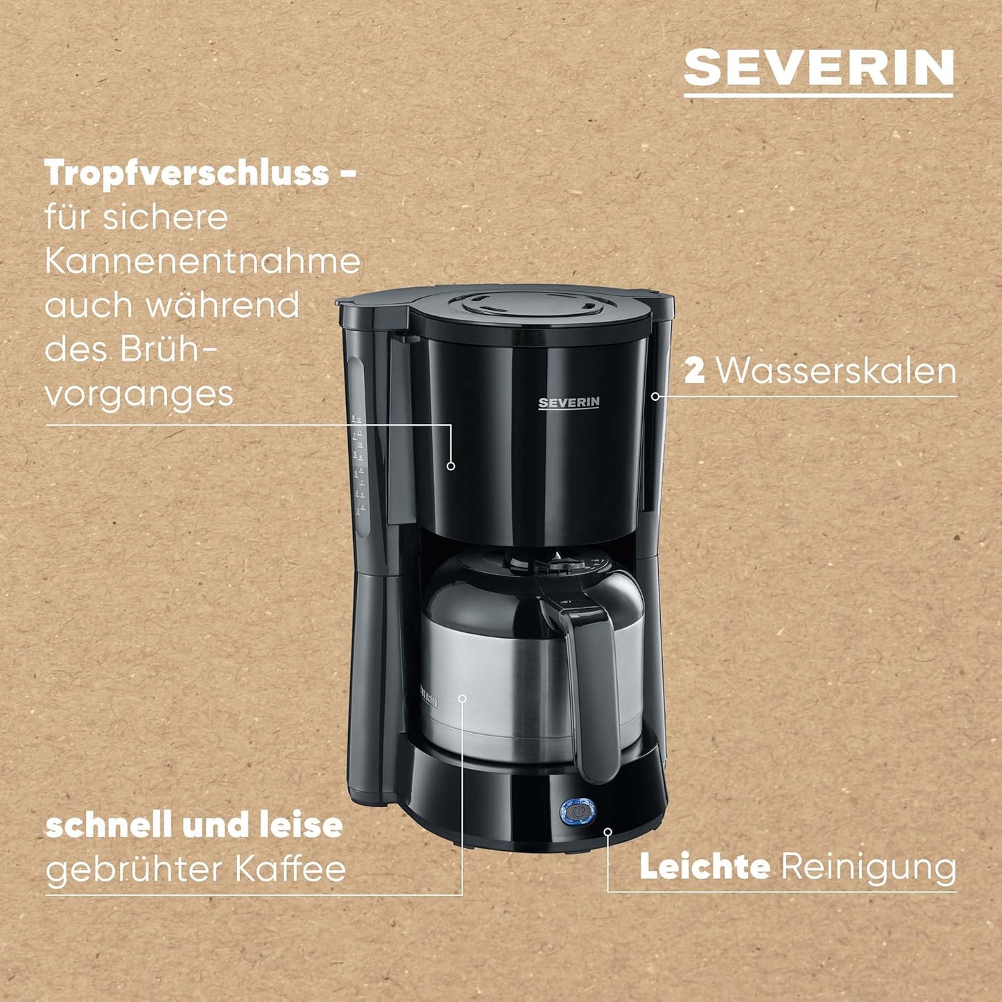 Filterkaffeemaschine Kaffemaschine Thermokanne SEVERIN KA 4835 8 Tassen 1000 W KA 4835 aus Kunststoff, gebürstetschwarzsilber Filterkaffeemaschine Kaffeemaschine Filterkaffee Kaffeezubereiter