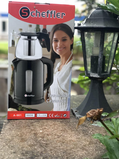Scheffler | Teekanne | Türkische Teekanne | Teekessel | Wasserkocher | 100 % BPA-frei | 1800 Watt | Tee