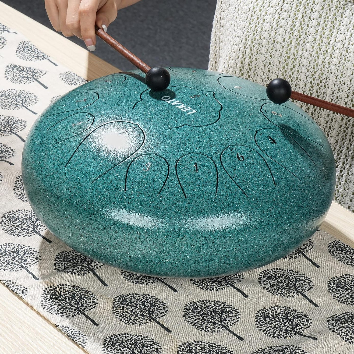 LEKATO Stahlzungentrommel, 30,5 cm 13-Ton-Zungentrommel, Steel Pan-Töne, Schlaginstrument, Handpan-Drommel pour la méditation, le yoga, Klangheilung