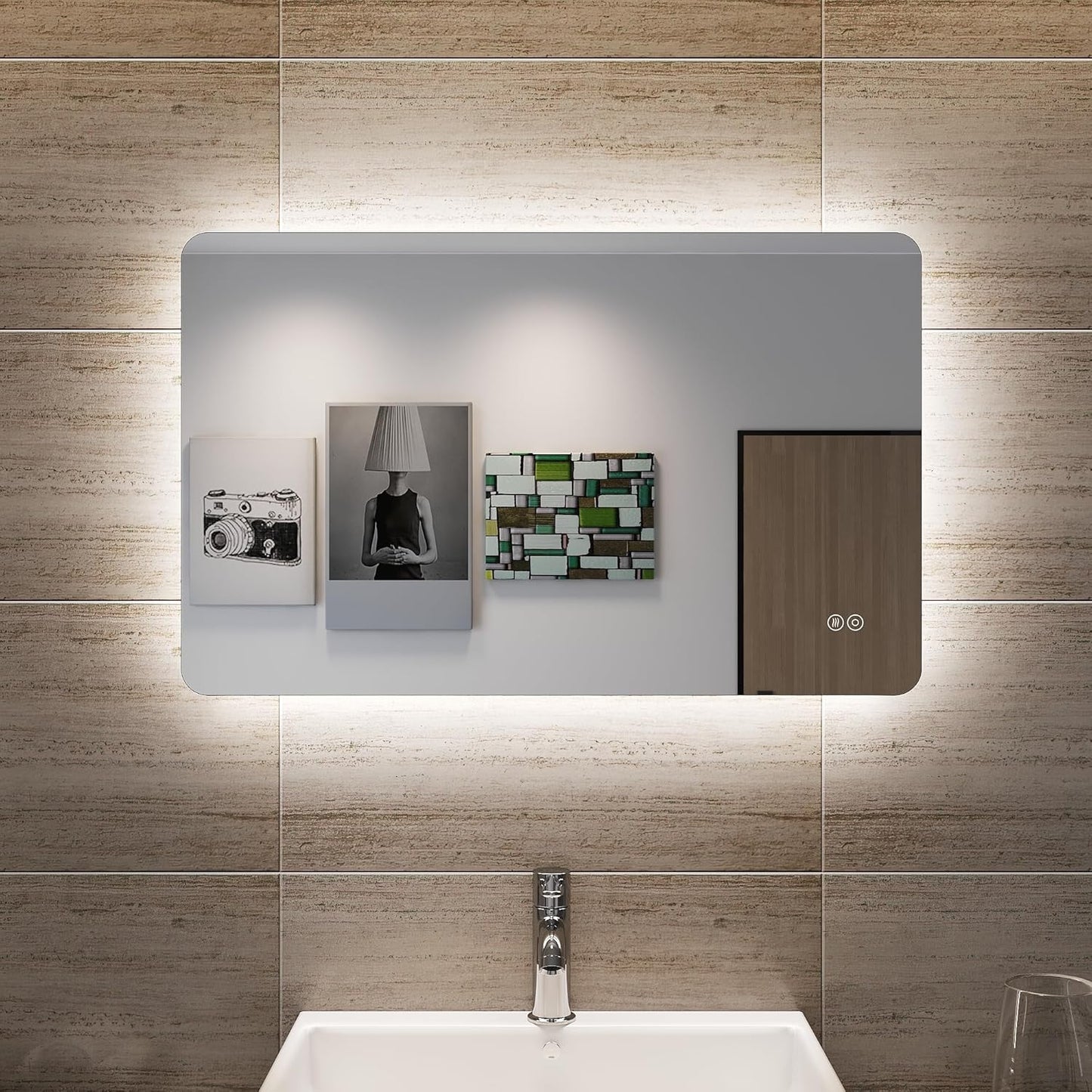 Miroir de salle de bain LED SONNI avec interrupteur tactile 80x50cm Blanc chaud IP44 Économie d'énergie