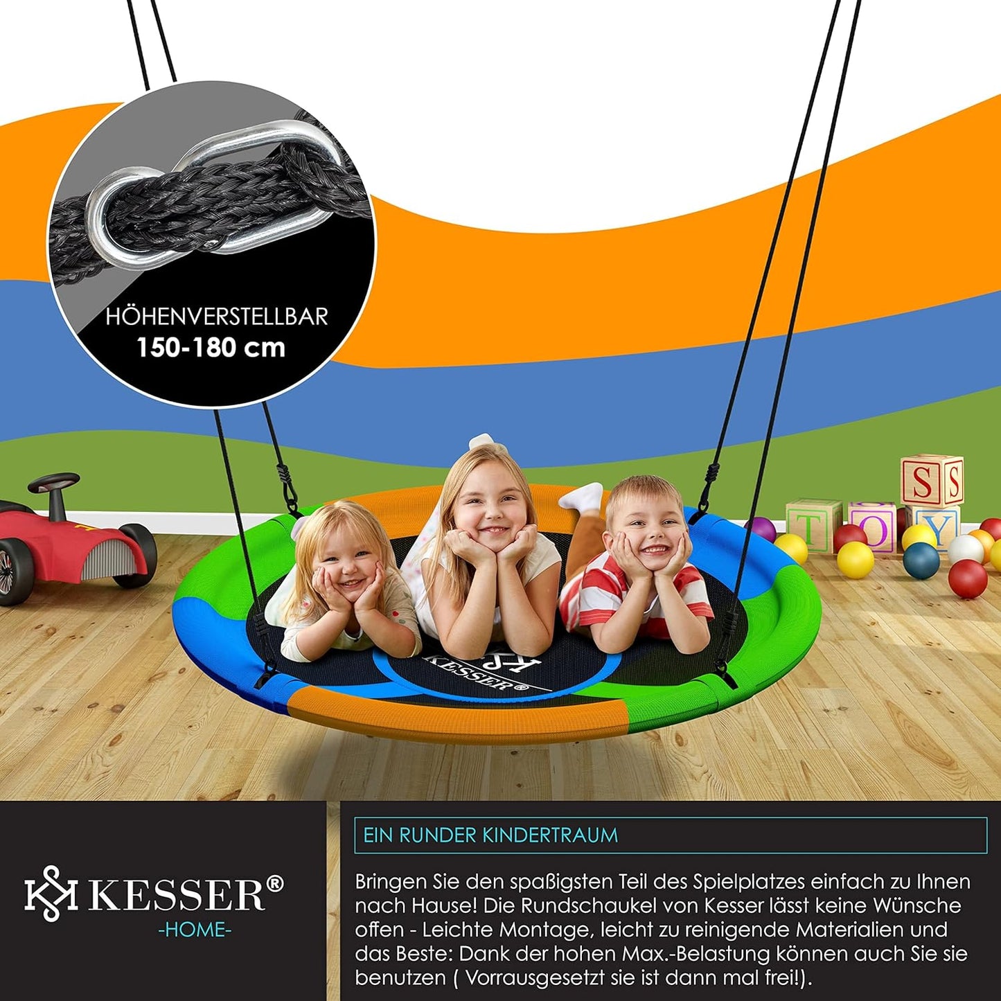 Interrupteur nid d'oiseau KESSER®, tout-terrain, réglable, diamètre 60 cm, capacité de charge jusqu'à 200 kg, pour dormir et les enfants, pour boire et conduire, plus grand