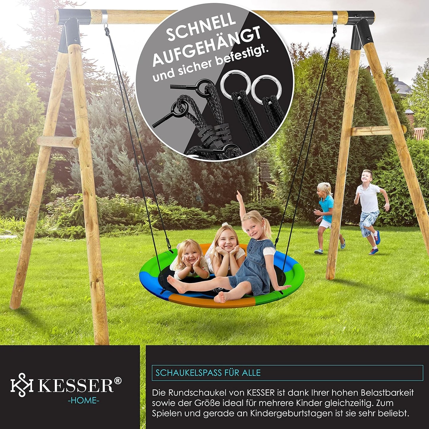 Interrupteur nid d'oiseau KESSER®, tout-terrain, réglable, diamètre 60 cm, capacité de charge jusqu'à 200 kg, pour dormir et les enfants, pour boire et conduire, plus grand