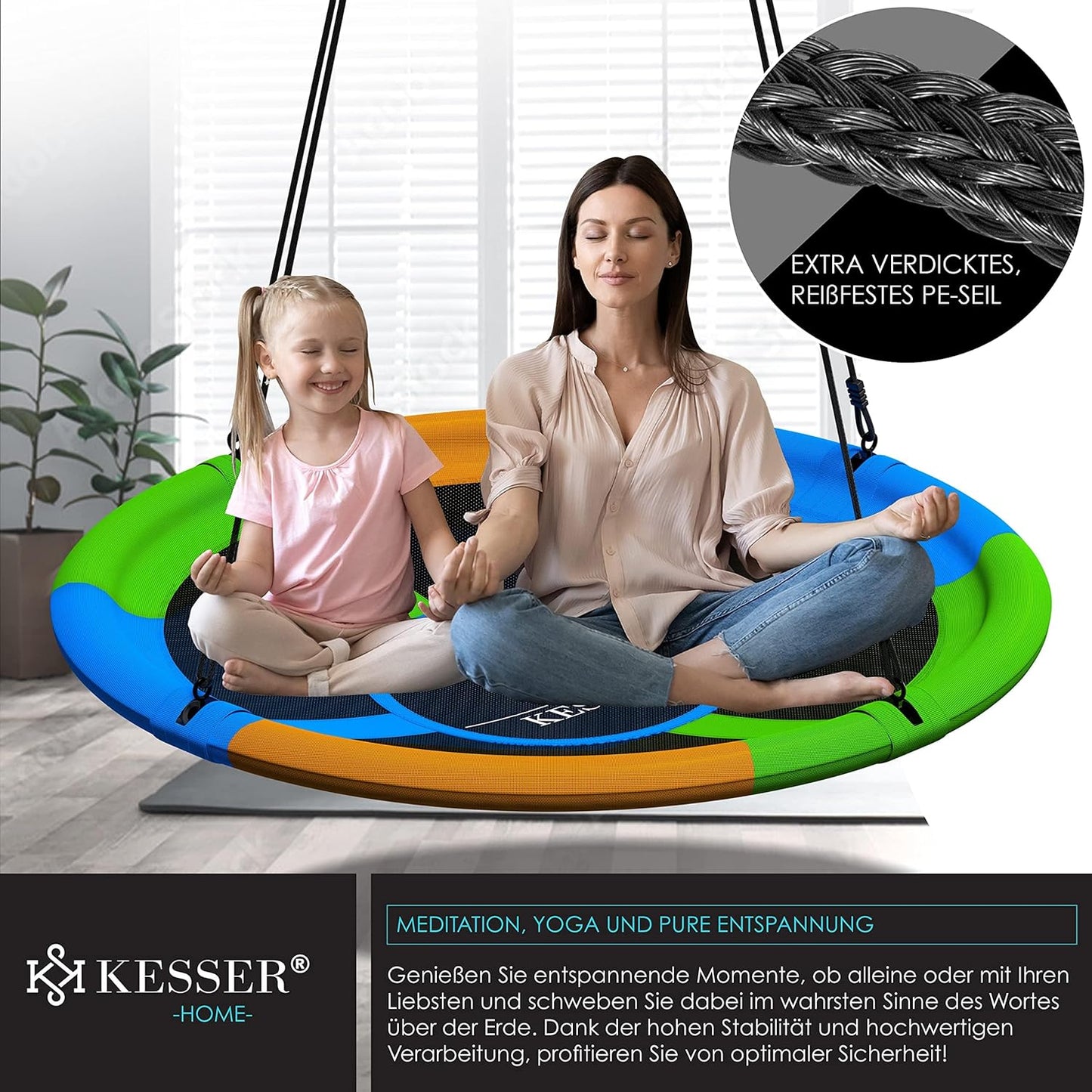 Interrupteur nid d'oiseau KESSER®, tout-terrain, réglable, diamètre 60 cm, capacité de charge jusqu'à 200 kg, pour dormir et les enfants, pour boire et conduire, plus grand