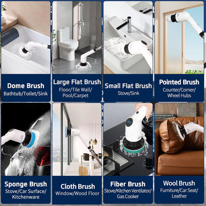 Elektrischer Spin Scrubber, 9-in-1-Akku-Reinigungsbürste mit USB-Anschluss Typ C, Ladegerät, 3 einstellbaren Geschwindigkeiten, LED-Anzeige, elektrischer Schrubber zum Reinigen von Badezimmer-, Badewannen- und Fliesenböden