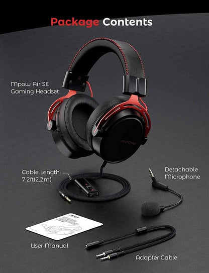 MPOW Gaming Headset 3.5mm Klinke schnurgebunden, Stereo Over Ear Schwarz, Rot