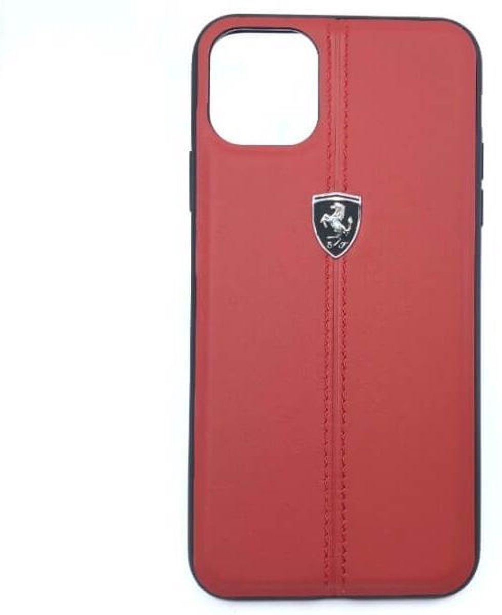 Coque arrière Ferrari en cuir pour iPhone 11 Pro Max – Rouge