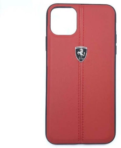 Coque arrière Ferrari en cuir pour iPhone 11 Pro Max – Rouge