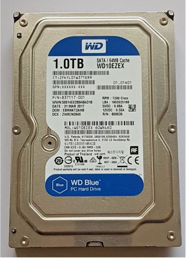 1 TB SATA Western Digital WD10EZEX-60WN4A0 7200rpm 64MB HDD 3.5" Festplatte