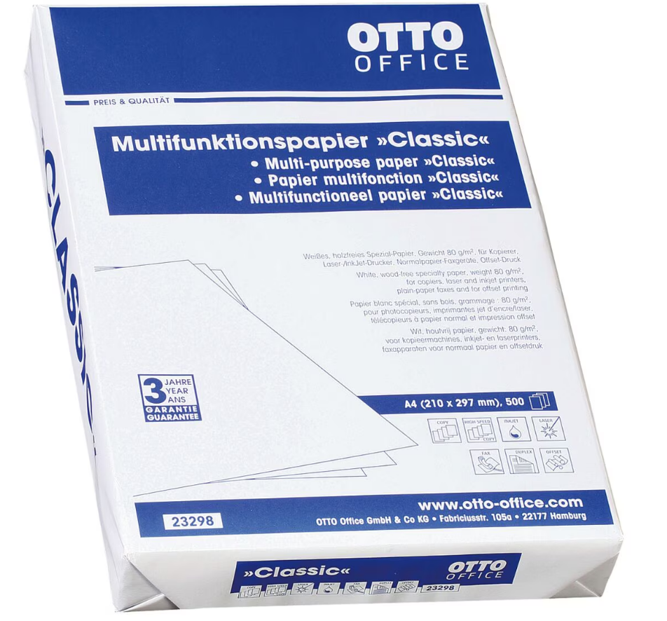 Multifunktionales Druckerpapier A4 OTTO Office Classic - 5X 500 Blatt gesamt, 80g/qm
