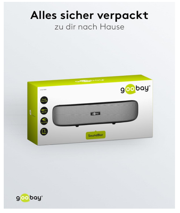 Goobay 95041 Enceinte stéréo 6 W pour TV, PC, Mac et ordinateur portable, barre de son USB 2 x 3 W, système audio avec amplificateur numérique et membrane de caisson de basses, noir